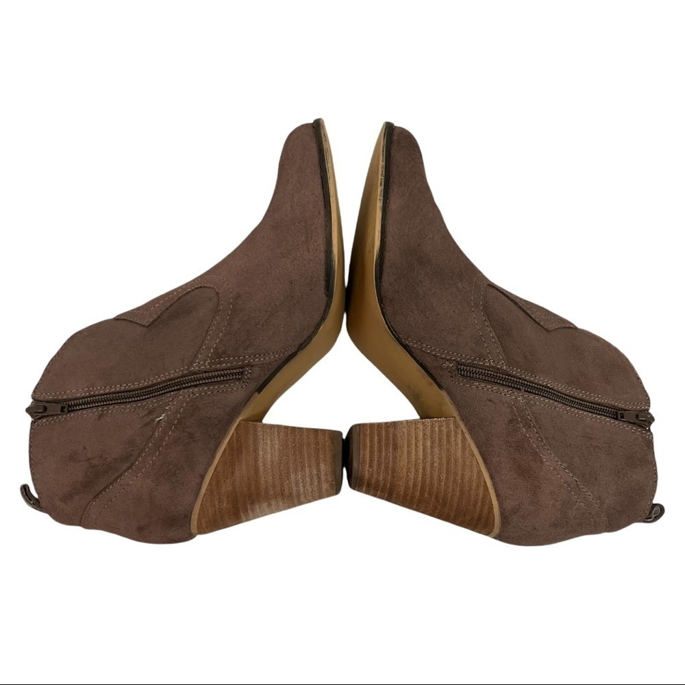 Steve Madden Plover Brown Suede Leather Stack Heeled Booties - Picture 7 of 13